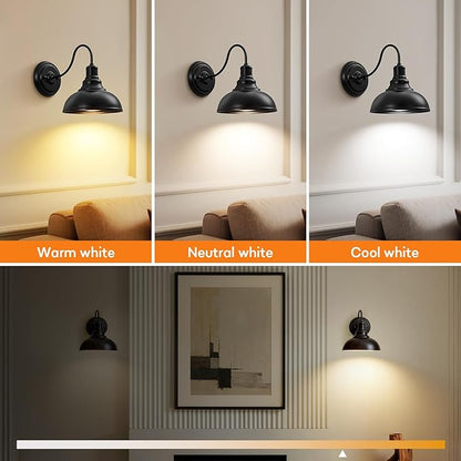 Lightess Black Battery Operated Wall Sconces Set of Two, Vintage Wireless Wall Lights with Rechargeable 12 Colors Bulbs, Dimmable Cordless Gooseneck Wall Decor Lamps with Remote Control