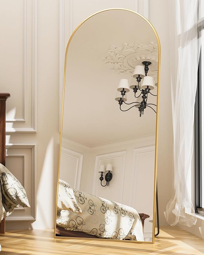 Antok Arched Full Length Mirror, 71"x32" Gold Metal Frame Floor Mirror for Bedroom Living Room, Freestanding/Wall Mount/Leaning