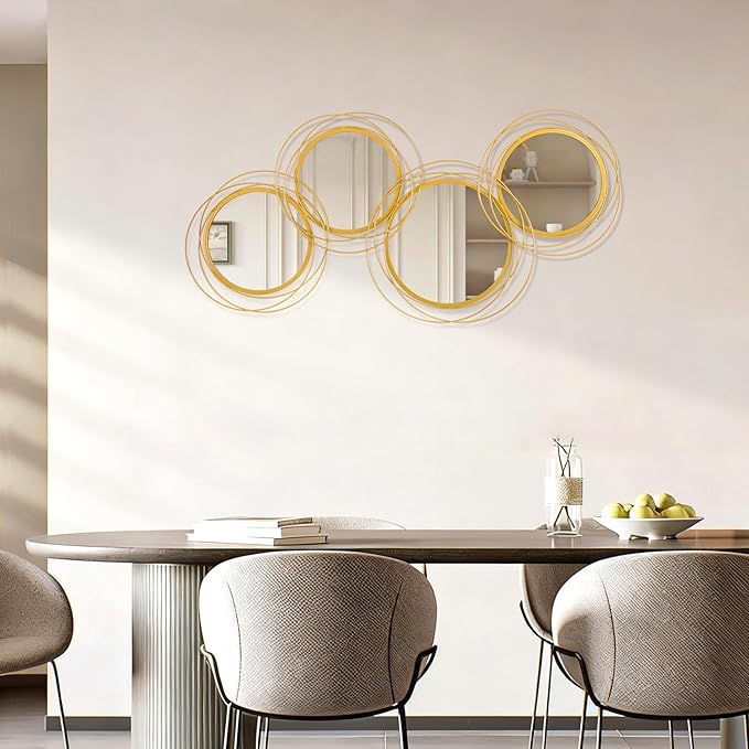 4 Pack Gold Circle Mirror Set, Wall Metal Framed Mirror Modern Glass Decorative Mirrors for Living Room Bedroom Entryway Home Decor 16x32 Inch