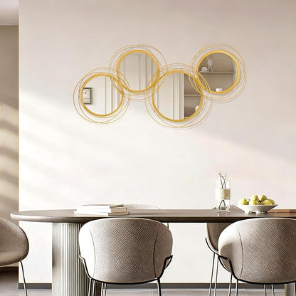 4 Pack Gold Circle Mirror Set, Wall Metal Framed Mirror Modern Glass Decorative Mirrors for Living Room Bedroom Entryway Home Decor 16x32 Inch