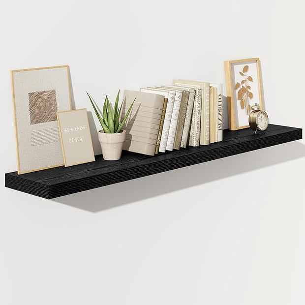 Fun Memories 55 Inch Floating Shelves for Wall, Fireplace Mantel Shelf with Invisible Heavy Duty Bracket, 8 Inch Deep Storage Shelf for Living Room, Kitchen, Farmhouse, Black