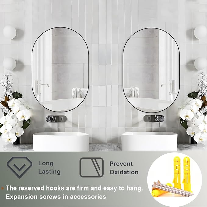 2 Piece Oval Bathroom Mirror Capsule Wall Vanity Mirror, 20