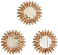 LOSOUR Boho Wall Decor Sunburst Mirror 3 Pack Rustic Round Wood Mirror 12 inch Boho Mirror Home Decor Farmhouse Room Decorations for Bedroom Living Room Entryway