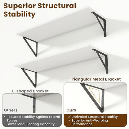 Floating Shelves with Black Metal Brackets Set of 2,30" Wx8 D Wall Mounted Shelves Floating Bookshelf,Hanging Storage Shelf for Living Room,Bedroom,Bathroom,Office,White