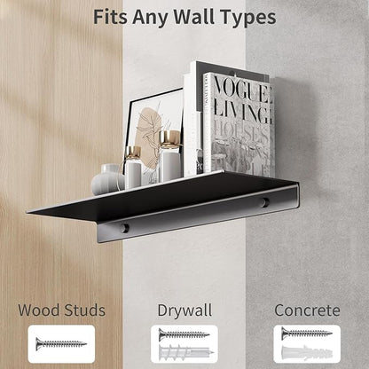 Danpoo Metal Wall Shelf, Black Floating Shelf, Small Bathroom Shelf, 16" Display Shelves for Wall Storage