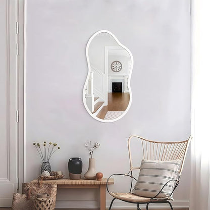 AAZZKANG Small Wall Mirror with Irregular Wood Framed Decorative White Hanging Mirrors for Bedroom Dressing Room Living Room Bathroom Entryway