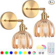 Vintage Wall Sconce Set of Two, Battery Operated Wall Sconce with Amber Tulip Glass Lampshade Rechargeable Wall Light with Remote Control for Bedroom,Living Room, Hallway, Aisle