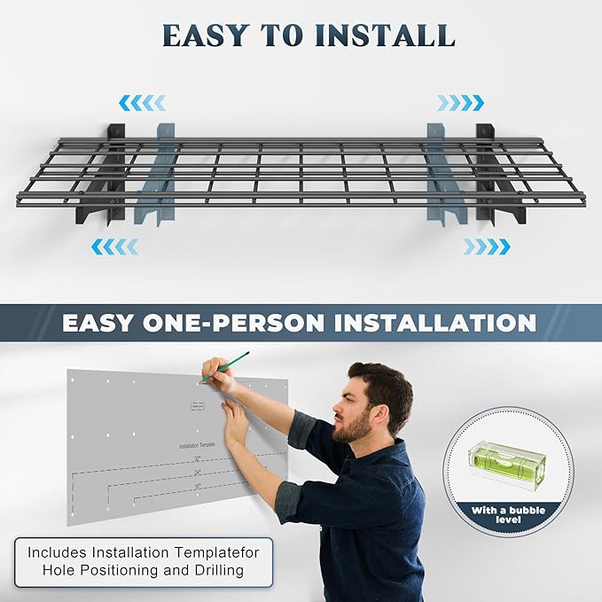 2 Pack Heavy Duty Garage Wall Shelving Set (1x4ft), Wall Mounted Garage Shelves 700lbs Capacity, 12