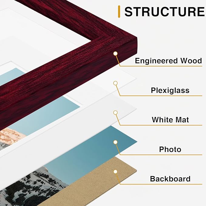 Vittanly 15 Pack Picture Frames Collage Wall Decor for Mounting or Tabletop Display, Gallery Frame Set for Family, Multi Sizes Including 3pcs 8x10, 6pcs 5x7, 6pcs 4x6, Cherry Red