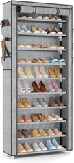 VTRIN Vertical Narrow Shoe Rack Organizer Tall Shoe Rack for Closet Entryway 10 Tier Non-Woven Cover Shoe Shelf Holds 36-41 Pairs Free Standing Shoe Storage Cabinet with Dustproof Cover, Multi Color