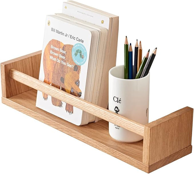 Oak Nursery Shelves, Natural Wood Nursery Floating Shelves for Wall Mounted, Wall Bookshelf for Bedroom Living Room Kitchen Spice Rack,16 Inch