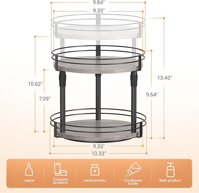 Lazy-Susan-Organizer-Spice-Rack, 2-Tier Rotating Spice Organizer For Kitchen-Cabinet-Countertop-Pantry, Turntable Seasoning Holder Storage Shelf With Adjustable Height