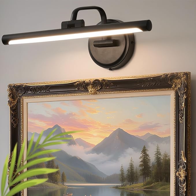 Hardwired Picture Light for Wall, 16 Inch Modern Brass Dimmable Frame Light with Adjustable Swing Arm, 3CCT LED Art Display Light for Paintings,120 Volts Gallery Wall Light, Hallway Vanity Light, 6W