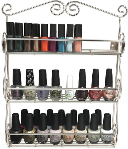 FitWell Scroll Wall Mount Spice Rack, 3-Tier, Traditional Spice Rack Cabinet & Kitchen, Beauty & Nail Polish Organizer for Bathroom, Scroll Wall-Mounted (Satin Nickel)
