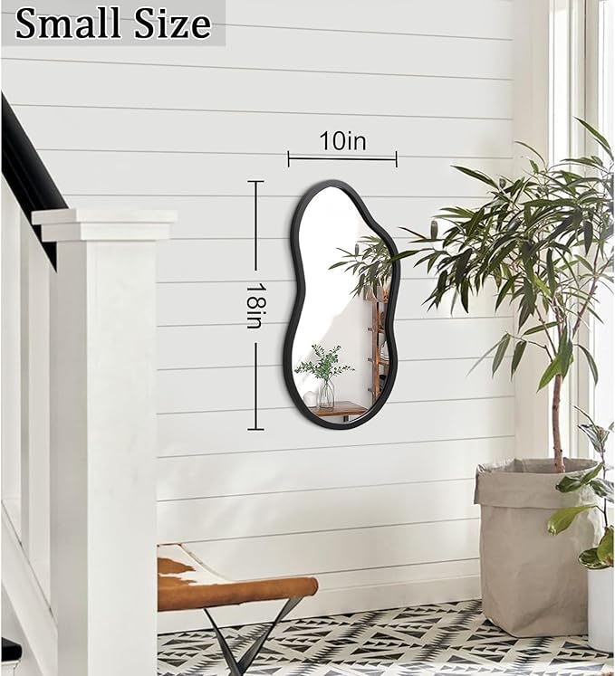 AAZZKANG Black Wall Mirror with Wood Framed Small Irregular Hanging Mirrors Modern Asymmetrical for Bedroom Living Room Entryway Bathroom Decorative 18