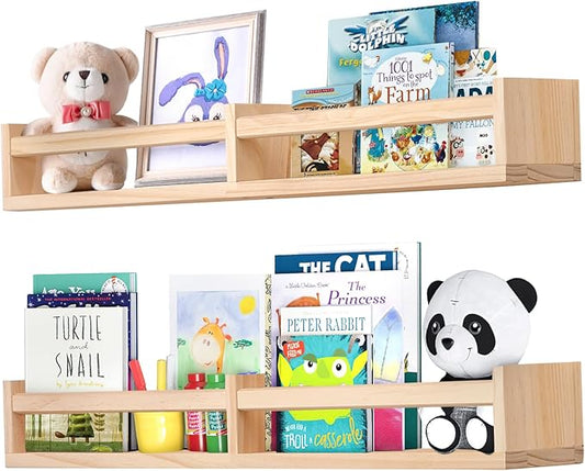 Nursery Shelves for Wall 32inches Set of 2，Natural Wood Wall Bookshelves for Kids Room - Floating Nursery Bookshelves (32inches Set of 2)
