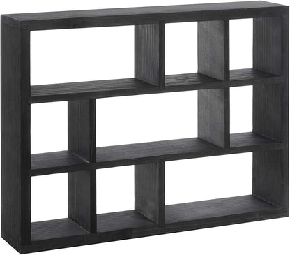 MyGift 9 Compartment Vintage Solid Wood Shadow Box, Wall Mountable Curio Display Case, Freestanding or Floating Shelf for Collectible Figurines, Succulents (Matte Black)