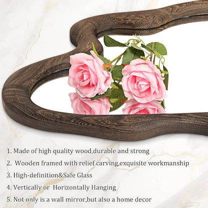 AAZZKANG Large Wall Mirror with Wood Framed 24"x16" Vintage Irregular Wall Mirror Asymmetrical Hanging Mirror for Bathroom Bedroom Living Room Entryway Brown