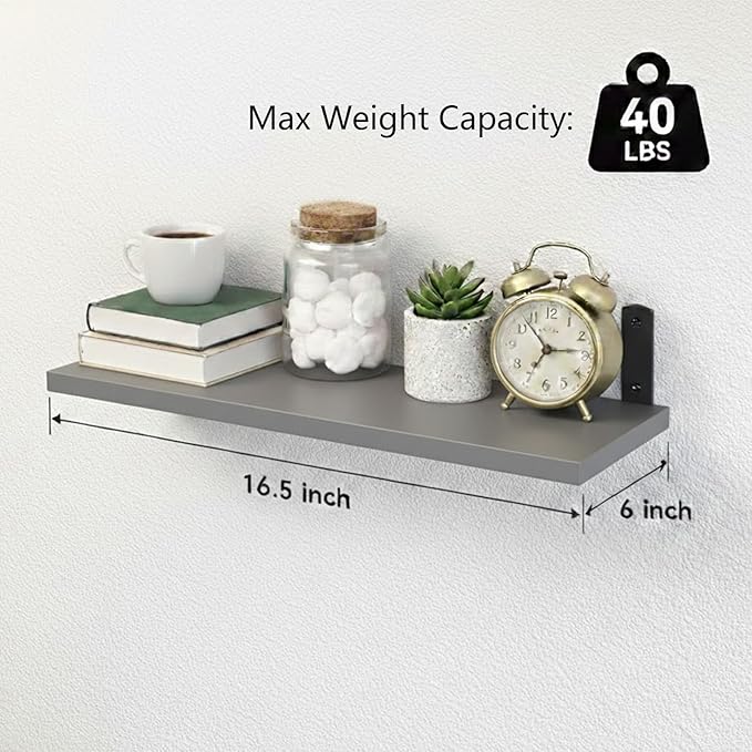 Floating Shelves Set of 6, Wooden Floating Shelves for Wall Decor, Farmhouse Shelf for Bedroom, Wall Mounted Bathroom Storage Shelves, Floating Book Shelves for Living Room