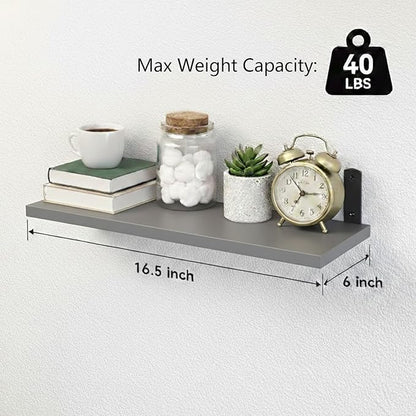 Floating Shelves Set of 6, Wooden Floating Shelves for Wall Decor, Farmhouse Shelf for Bedroom, Wall Mounted Bathroom Storage Shelves, Floating Book Shelves for Living Room