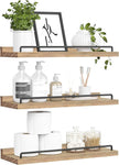Floating Shelves for Wall Decor, Light Brown Wood Shelves for Bathroom, Living Room, Bedroom, Picture Frames, Plants, Kitchen (Set of 3)