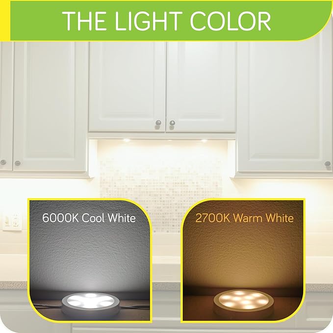 Under Cabinet Light 2.5 inch, Single LED Puck Light for Kitchen Counter Collection Display Lighting, Dimmer Switch, 120VAC Plug in, Black Cord, 2 Packs, Cool White