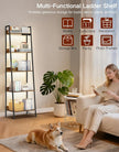5-Tier Small Ladder Shelf with LED Lights, Touch & Remote Control, 3 Color Temperatures, Dimmable Tall Corner Standing Bookcase, Metal Wood Display Shelf for Living Room, Bedroom
