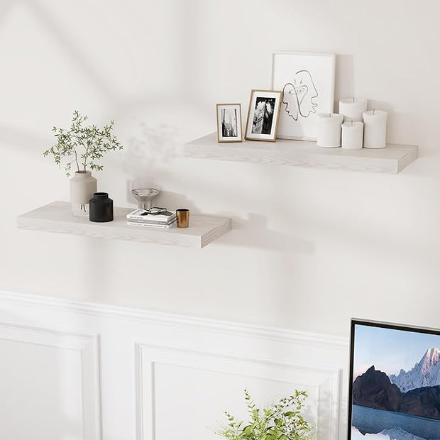Fun Memories Floating Shelves 24 Inch Long, 9.3 Inch Deep Floating Shelf for Lving Room, Bedoom, Kitchen, Deep Wall Shelves for Bathroom, 2 Pack Storage Display Shelf for Books, Decors, Brich