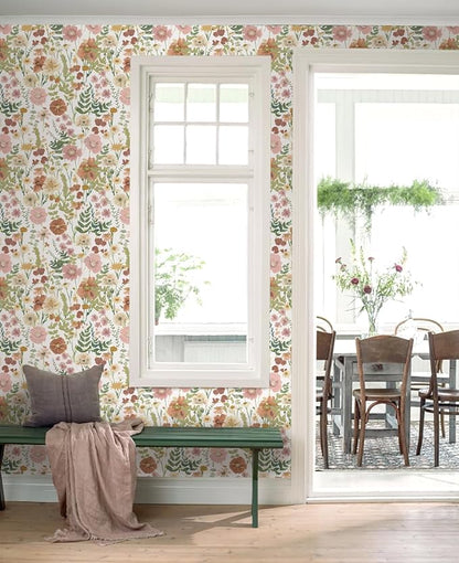 EchoSphere 16.9 in x197 in Peel and Stick Wallpaper Floral Self Adhesive Wallpaper Boho Floral and Leaf Contact Paper DIY Removable Wall Paper for Bedroom Livingroom Cabinets Decor Vinyl Roll