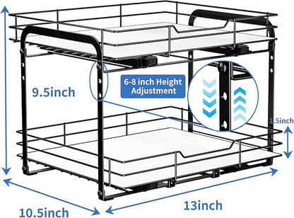 2-Tier Pull Out Spice Rack, Spice Rack Organizer, Pull Out Spice Racks for Inside Cabinets, Height Adjustable Heavy Duty Metal Basket for Inside Cabinet & Pantry (13.5''Wx10.5''Dx9.5''H)