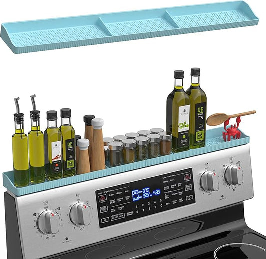 30 Inch Silicone Stove Top Shelf Magnetic for Kitchen, Strong Magnetic Heat Resistant Spice Rack Organizer for Over Stove Oven - (Blue)