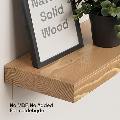 BAOBAB WORKSHOP Natural Wood Floating Shelves for Wall 16 inch - Floating Wall Shelves for Kitchen Bedroom - Wooden Bathroom Shelves - Floating Shelf - Oak Finish, 16" W x 6.7" D x 1.2”H