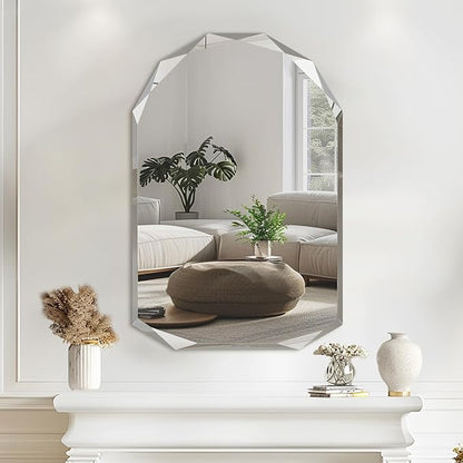 Suidia Bathroom Mirror, 20"x 30" Wall Mirror, Frameless Bathroom Mirror with Beveled Edge for Bedroom, Living Room, Entryway, Hallway, Arched Shape