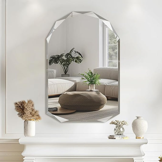 Suidia Bathroom Mirror, 20"x 30" Wall Mirror, Frameless Bathroom Mirror with Beveled Edge for Bedroom, Living Room, Entryway, Hallway, Arched Shape