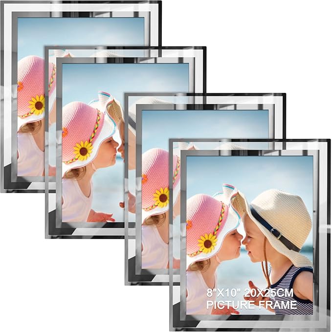 IZIDDO 8x10 Picture Frames Set of 4, Silver Mirror Photo Frame for Tabletop, Sliver Gifts Glass Picture Frame, Horizontally or Vertically