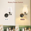VONLUCE Wall Sconce Set of 2, Plug in & Hardwired Swing Arm Wall Lamps, Adjustable Wall Mounted Lighting Fixtures, Modern Wall Lights with Black Base White Fabric Shade for Bedside, Hallway, Study