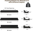 Floating Shelves for Wall, 16 inch Solid Wood Picture Ledge Shelf for Wall Storage, Nursery Book Shelves with Lip for Living Room Bathroom Bedroom Kitchen, Set of 3, Distressed Black