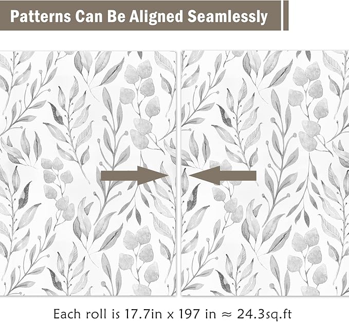 WENMER Gray Leaf Wallpaper Floral Peel and Stick Wallpaper 17.7