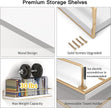 Shario White Floating Shelves - Set of 2, Wall Mounted Hanging Shelves with Golden Towel Rack, Decorative Storage Shelves for Bathroom, Kitchen, Living Room & Bedroom (White Gold, 15.7 Inches) | Hanging Shelves, for Bathroom, Kitchen, Living Room, Bedroom