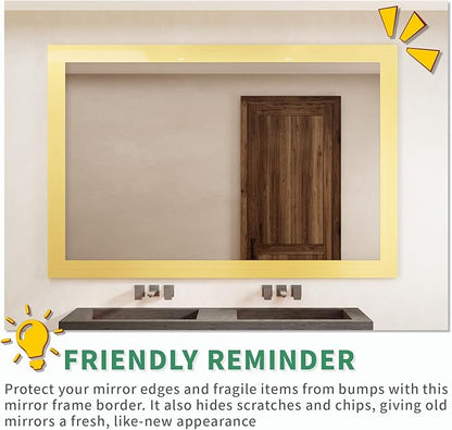 Peel and Stick Wallpaper Borders 390” x 2.36” Self Adhesive Mirror Frame Border Brushed DIY for Kitchen Bathroom Mirror Removal Border Sticker Wall Decor Cover 6.4 Sq.Ft, Brushed Golden