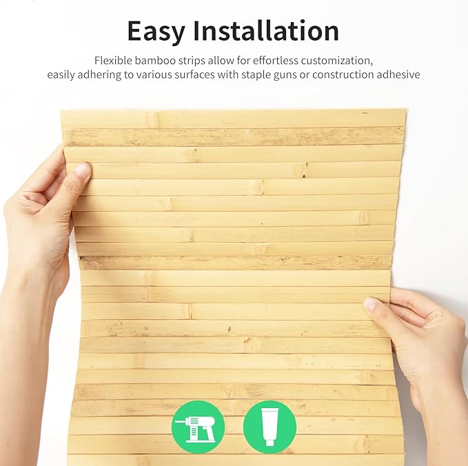 Natural Bamboo Wall Panel for Interior Wall Decor, Renewable Pole Wrap Wainscoting Paneling for Wall Ceiling Furniture Cabinet Office, 12 x 96 Inch, Natural