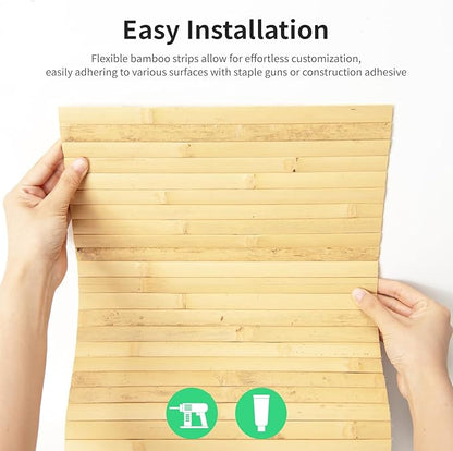 Natural Bamboo Wall Panel for Interior Wall Decor, Renewable Pole Wrap Wainscoting Paneling for Wall Ceiling Furniture Cabinet Office, 12 x 96 Inch, Natural