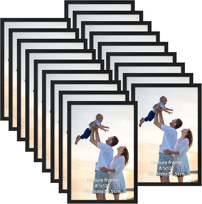 Hoikwo 18 Packs 8x12 Black Plastic Multi Picture Frames Set with Plastic Cover, for Family Photos, Artwork, Light Weight Bulk 8 by 12 Frames Pack for Wall Hanging and Table, Stylish Picture Frames