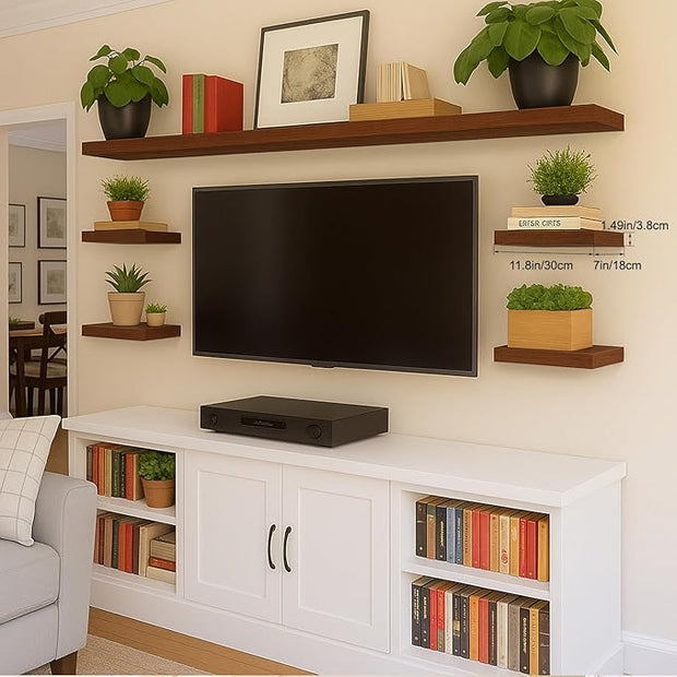 Floating Shelves for Wall, Bathroom Shelves Over Toilet, Wall Shelves & Book Shelf, Hanging Shelf, Modern Wooden Wall-Mounted Small Floating Shelves, 12x7x1.5 in (Walnut-Like, Set of 2)