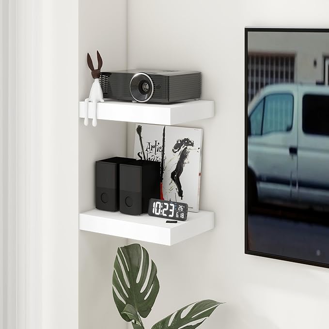 12 Inch Deep Floating Shelves | 16 Inch White Floating Shelves Set of 2 | Rustic White Deep Shelves for Wall | White Wall Shelves for Living Room Bathroom Kicthen Bedroom