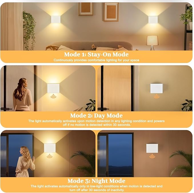 Yochoice Motion Sensor Wall Light with Remote Control, 6000mAh White Wireless Touch Control Rechargeable Wall Lamps with 3 Color Temperatures, LED Up Down Battery Operated Wall Lights Indoor, 4-Pack