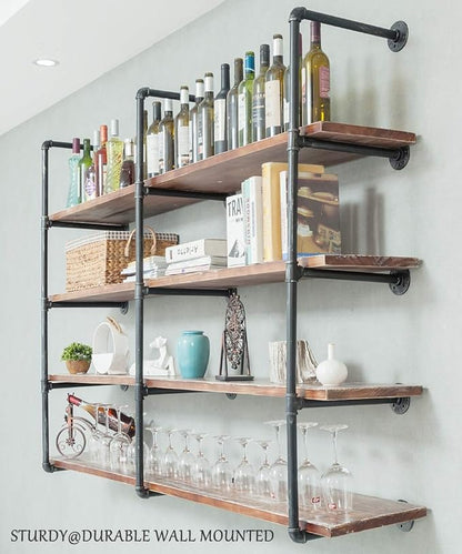 Industrial Wall Mounted Iron Floating Pipe Shelves/Shelving/Racks/Storage/Bookcases/Brackets, DIY Open Bookshelves/Shelving for Kitchen/Office, Retro Black,(5-Tier Shelf Brackets,Not Include Planks)