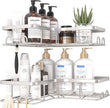 Corner Shower Caddy - 2 Pack, Adhesive Shower Organizers, Rustproof Stainless Steel Shower Shelves with 8 Hooks, No Drilling Bathroom Organizers and Storage Racks, Space-Saving, Silver, Large