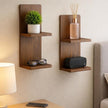 2-Tier Walnut Floating Wall Shelf of 2, 20x8x6 Wall-Mounted Wooden Beside Shelf/Nightstand for Home Décor, Plants, Cosmetics, Bathroom, Kitchen, Bedroom Storage