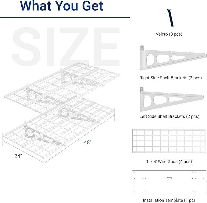 FLEXIMOUNTS 2-Pack 2x4ft 24-inch-by-48-inch Wall Shelf Garage Storage Rack Wall Mounted Floating Shelves, White, Classic Series